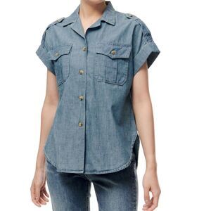 Lauren Ralph Lauren Black Label Chambray Short-Sleeve Shirt, Large, Utilitarian